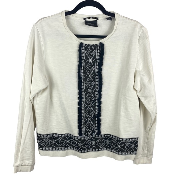 SCOTCH & Soda White Black Embroidered Sheer Detail Sweater Small - Picture 2 of 16